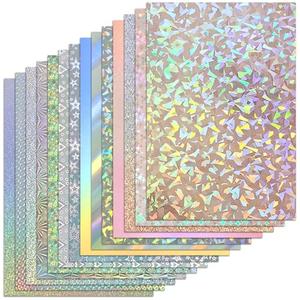 28 Sheets Holographic Cardstock, 8" x 12" Metallic Glitter Shiny Iridescent Mirror Paper 250gsm/92lb For Arts and Crafts, Decorative, Weddings & Birthdays Invitations, Scrapbook Supplies(14 styles)