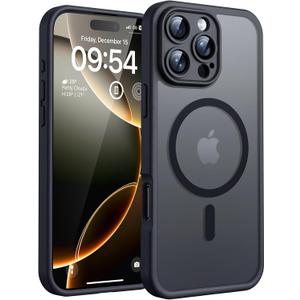 Magnetic for iPhone 16 Pro Case, Upgraded Full Camera Protection, Compatible with Magsafe, Drop Protection, Translucent Matte Back Bumper for iPhone 16 Pro 6.3-Inch (Black)  