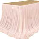Ling's moment 9FT Blush Chiffon Table Skirt Recycle Use Extra Long Sheer Tablecloth for Backyard Wedding Reception Decorations Birthday Party Cake Dessert Decor, 108.3" x 51.2" (9FT)