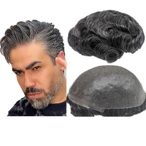 N.L.W. NLW European human hair toupee for men with transparent Thin skin PU 10x8 wave hair pieces prosthesis for men human hair replacement system for me #1B40 color