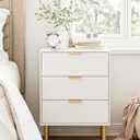 Night Stand,Tall Bedside Table with 3Storage Drawers,White Nightstand,Bedside Furniture,Side Table with Gold Frame,Drawer Dresser for Bedroom,Living Room (Modern-3drawers, White)