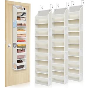 3-Pack Small Over the Door Hanging Organizer, 6 Clear Pockets and 6 Mesh Pockets, 11.8 Wide for Narrow Cabinet Doors, French Doors in the Bathroom, Closet, RV