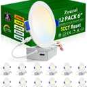 zouzai 12 Pack 6 Inch 6000k/5000k/4000k/3000k/2700k 5CCT Selectable Ultra-Thin LED Recessed Ceiling Light with Junction Box,12W Eqv 110W,Dimmable, led can Lights- ETL and Energy Star Certified