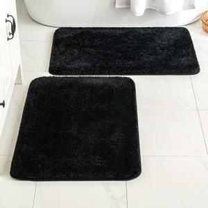 MIULEE Black Bathroom Rugs Set 2 Piece, Non Slip Bath Mat with Absorbent Microfiber, Ultra Soft Thick Rugs for Bathroom Floor Tub Shower, Machine Washable (24 x 36 Inches)