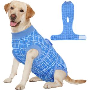 Kuoser Dog Recovery Suit for Female Male Dogs, Post-Surgery Bodysuit for Spay Neuter, Dog Onesie After Surgery, Anti-Licking Pet Surgical Recovery Suit, Blue L (L (Back:16.1-20.1'', Weight:23-48 LB))