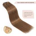 Sisily Clip in Hair Extensions Real Human Hair, 14 inch 130g, Medium Light Brown, 100% Brazilian Remy Human Hair Clip in Extensions Soft Straight 7pcs Per Set with 16 Clips Double Weft