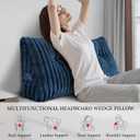 Headboard Pillow Full, Triangular Wedge Pillow Headboard Full, Cushion Headboards Reading Pillows, Backrest Pillows for Sitting in Bed or Working with Removable Cover, Blue