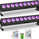 Rechargeable Stage Lights Bar,2Pack 9 LED RGBWA+UV Battery Powered DJ Light Strip Built-in 5200mAh Battery Remote Control DMX512 Sound Activated Uplights for Church Events Wedding Disco Party