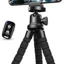 Aureday Phone Tripod, Flexible Tripod for iPhone and Android Cell Phone, Come with Wireless Remote and Clip for Video Recording/Vlogging/Selfie (Black)