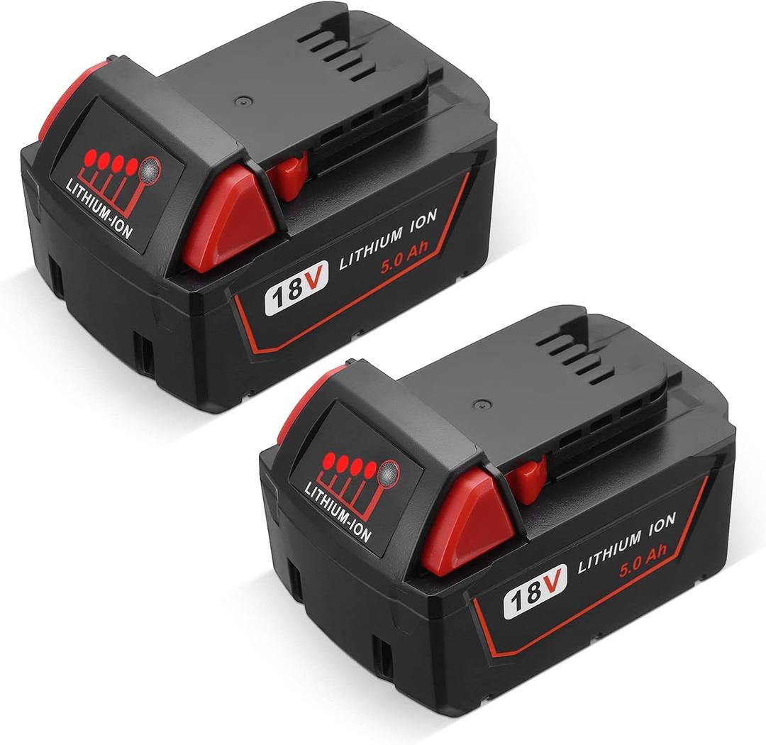 2 Packs 5000 mAh M18 Battery Compatible with Milwaukee 18V Battery for M18 M18B XC 48-11-1850 48-11-1815 48-11-1820 48-11-1852 48-11-1828 48-11-1822 48-11-1811 48-11-1840 Cordless Tool