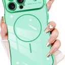 Fiyart Designed for iPhone 16 Pro Max Case, Cute Wave Frame Curly Shape Love Hearts Plating for Women Girls Camera Protection Compatible with MagSafe Magnetic Shockproof Bumper 6.9"-Green