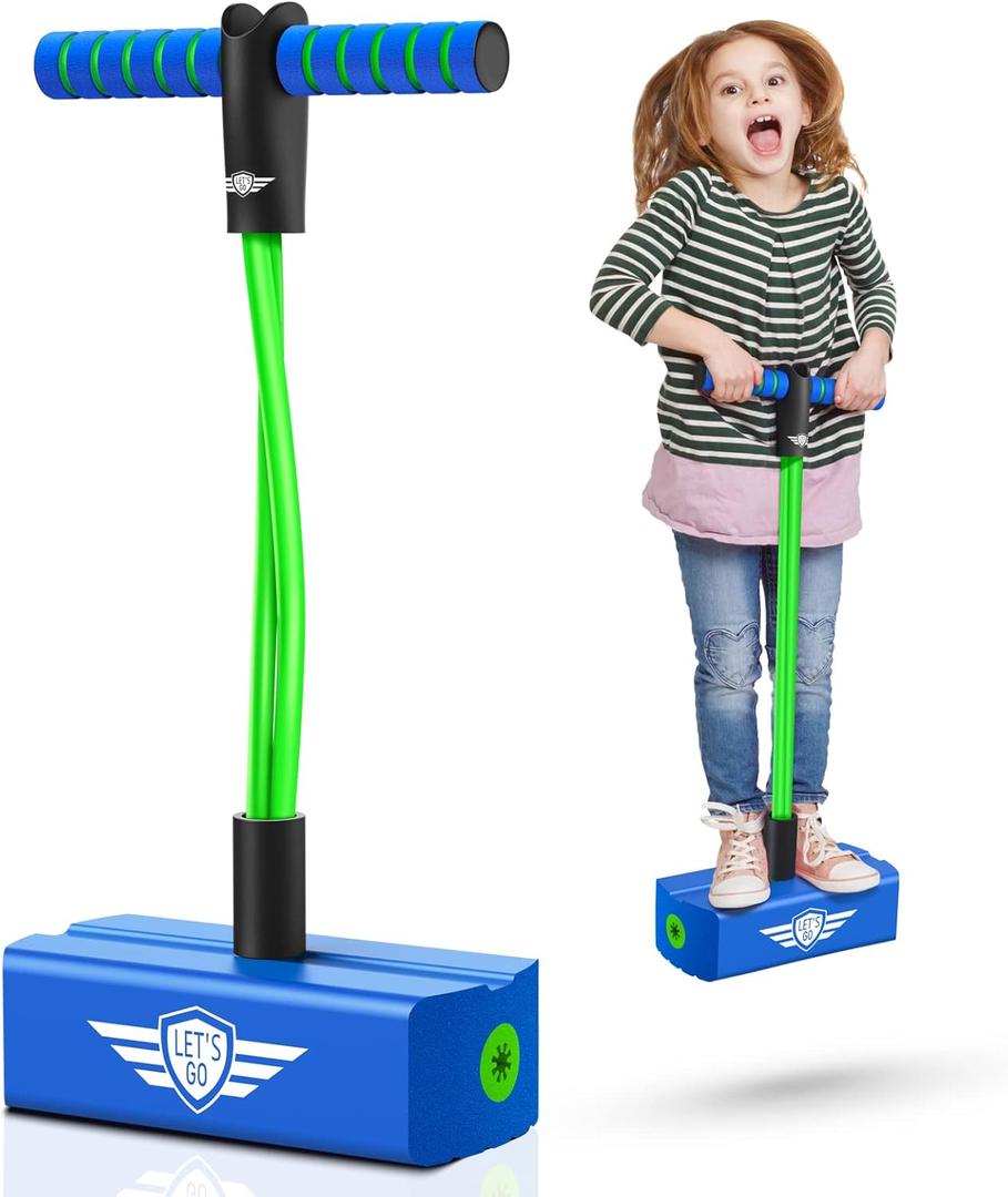 CUUGO LET'S GO! CG Jumping Promotes Growing Taller- Pogo Stick Foam Pogo Jumper for Kids, Toys for 3-12 Year Old Boys Girls Outdoor Toys Indoor Toys Fun Gifts Christmas Stocking Stuffers Gifts (Green Blue)