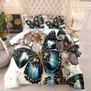 DYcolor 3D Luxury Butterfly Printed Quilt, 3-Piece Retro Vintage Romantic Style Comforter Set with 1 Comforter and 2 Pillow Cases for Teens/Adults (Brown, Queen)
