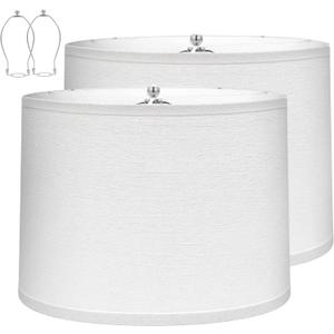 Lamp Shades Set of 2–.”   .”   .”  Drum Lamp shades–Fits HarpStyle Bedside & Floor–Easy Assembly(Ships Rolled Flat) (White  Pack of 2, Medium)