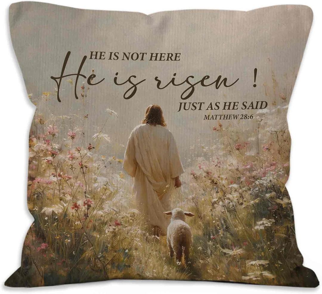 He is Risen Easter Throw Pillow Covers - Christian Religious Easter Lamb Decor, Esus and the Lost Lamb Pillow Covers for Home Bedroom Couch
