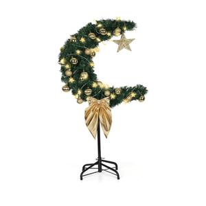 3 FT Eid Ramadan Moon Tree, Lighted Crescent Artificial Tree with LED Star String, Islamic Decoration for Garden, Indoor, Home, Party Decor(Green)