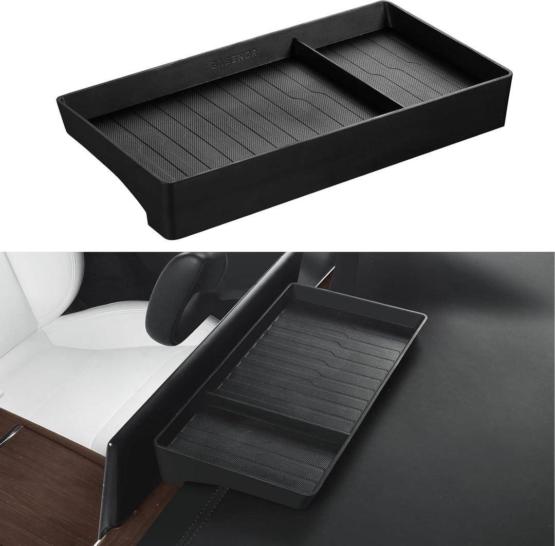 BASENOR 2022-2026 Tesla Model X Model S Center Console Organizer Behind Screen Storage Box, Dashboard Hidden Tray, Non-Slip Sunglasses Card Tissue Holder, Accessories for Refresh Plaid Long Range
