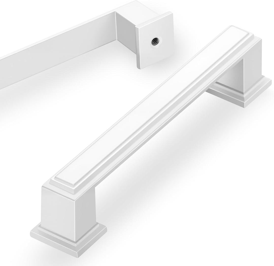 Lardmon 10 Pack 3.75 Inch(96mm) Hole Center Matte White Modern Cabinet Pulls Kitchen Cabinet Handles Kitchen Cabinet Hardware Timeless Drawer Pulls for Dresser Cupboard Wardrobe, Matte White(3.75x10)