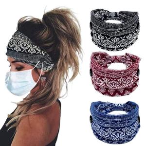 Bohend Boho Button Headband Wide Stretchy Daily Use Knotted Headwear Sport Athletic Yoga Gym Hair Accessories for Women and Girls(3pcs) (E)