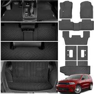 Floor Mats & Trunk Mat for 2016-2024 2025 Dodge Durango 6 Seats with Backrest Mat All Weather TPE Protection 3 Rows Car Floor Liners Full Set with Cargo Liners