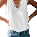 BLENCOT Women Tank Tops V Neck Sleeveless Lace Blouse Casual Vest Summer Camisole Shirts (White, L)