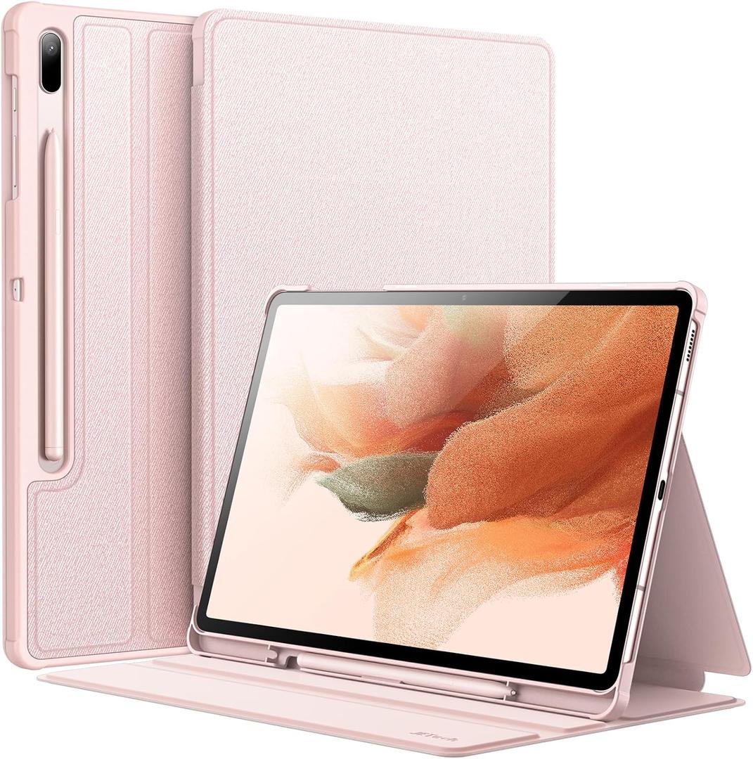JETech Case for Samsung Galaxy Tab S8 Plus 2022 / S7 FE 2021 / S7 Plus 2020 12.4-Inch with S Pen Holder, Slim Folio Stand Protective Tablet Cover, Multi-Angle Viewing (Pink Gold)