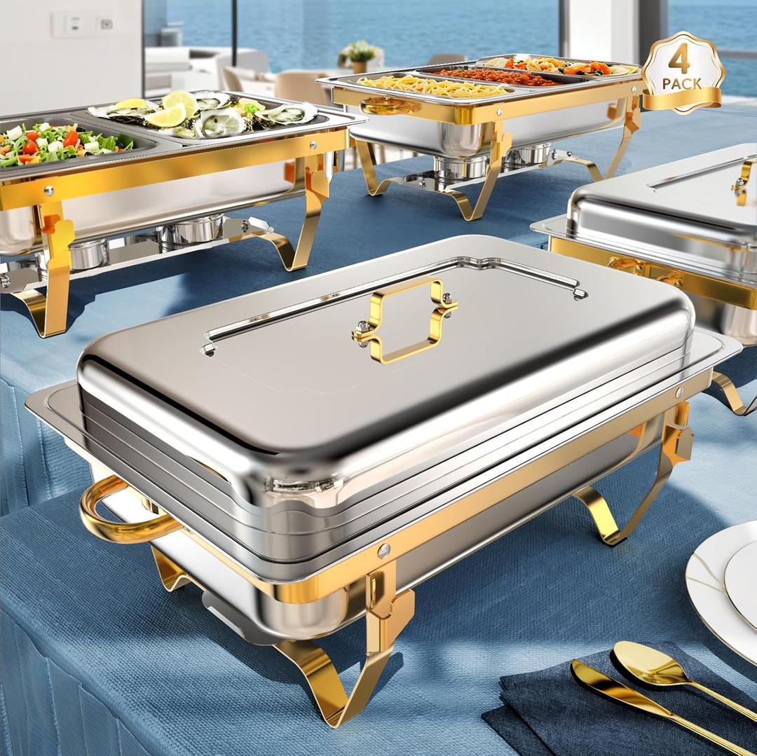 9Qt 4 Pack [Multiple Food Pans Combo] Chafing Dishes for Buffet | High Grade [Durable and Hard] Chafing Dish for Parties, Events & Weddings, Indoors & Outdoors
