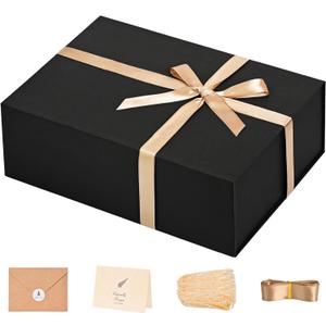 LIFELUM Gift Box 13.5''x10''x4'' Large Gifts Box with Magnetic Lids Black Gift Boxes for Father's Day graduation gifts Contains Card, Ribbon, Filler