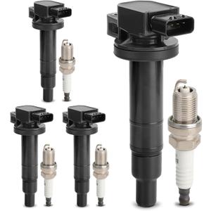 UF316 Ignition Coil Pack & 7090 Double Iridium Spark Plugs - Compatible with Toyota Prius, Prius C, Yaris, Echo, Scion xA, xB - Set of 4