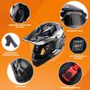 OUMURS DOT Adult ATV Dirt Bike Helmet with Goggles Gloves & Mask Adjustable Sun Visor Motorcycle Adults Helmet Off-Road Motocross Downhill Moped MX for Unisex-Adult-Victory Gray, L