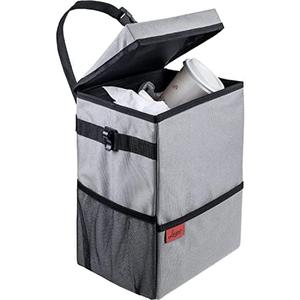Lusso Gear Spill-Proof Car Trash Can (3.5 Gallon) - Easy to Clean Hanging Garbage Bin - Leak-Proof Lid, Removable Liner, Waterproof - Keeps Truck, SUV, Car, Minivan Clean & Odor Free (Gray)