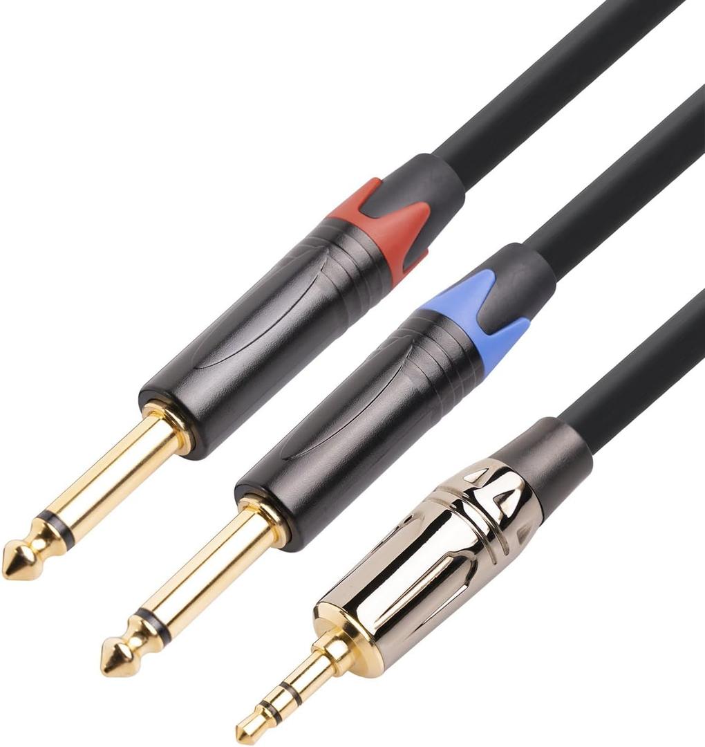 3.5mm Male to Dual 6.35mm Male Gold-Plated Audio Cable 1 Meters for Mixers, Smartphones & Amplifiers
