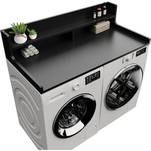 2-Tier Washer Dryer Countertop 54" x 27.55" Washer Dryer Topper for Laundry Room Organization, Large Countertop Cover with Non-Slip Pad Black