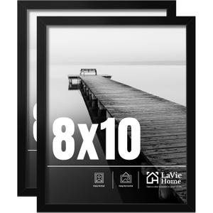 LaVie Home 8x10 Picture Frame 2 pack, Display Pictures 8 x 10, 8x10 Black Photo Frame with HD Plexiglass, Display Frame for Vertical or Horizontal, Classic Collection