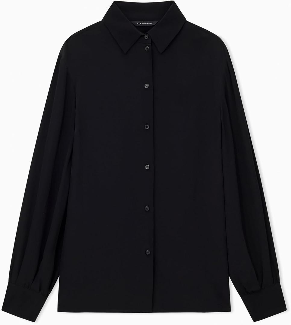 Armani Exchange Women's Sheer Crepe Shirt with Cami (Black, XL)
