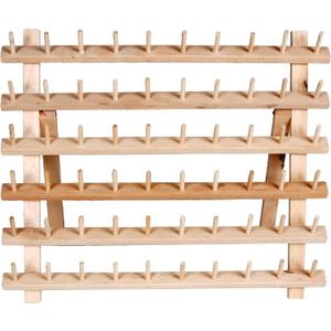 Dritz Wooden Thread Rack – Holds 60 Spools – Wall-Mount or Free-Standing with Pull-Out Legs – Wood Organizer for Sewing, Quilting, & Hair Braiding