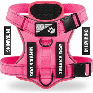 Demigreat Service Dog Harness, Reflective Dog Vest Harness with 5 PCS Patches, Adjustable Soft Oxford Pet Harness, Inner Layer Mesh, Easy to Control for Medium Dogs, HotPink