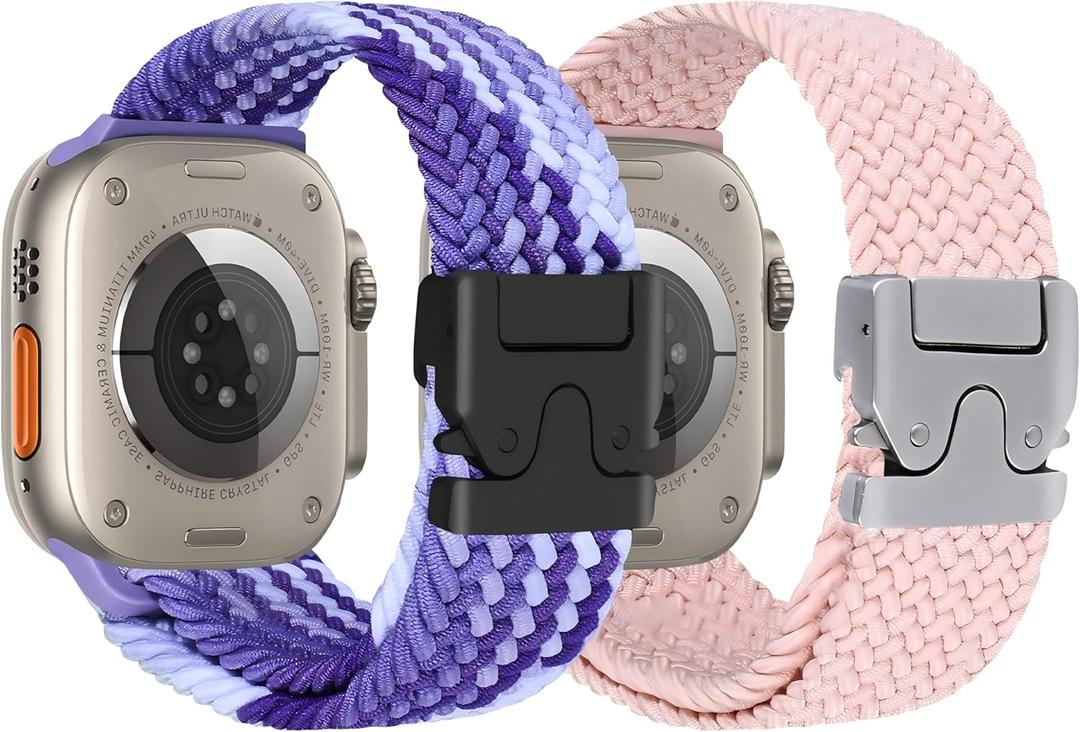Nylon Braided Watch Bands Compatible with iWatch Series 11/10/9/8/7/6/SE/5/4/3/2/1, Sport Strap for 38mm/40mm/41mm/42mm Women Men, Stretchy Nylon Band with Zinc Alloy Parachute Buckle