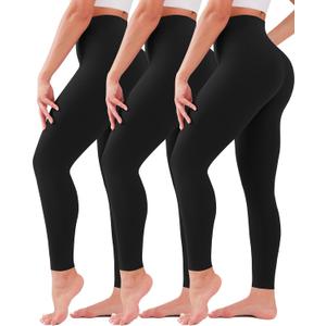 3 Pack Leggings for Women High Waisted No See-Through Tummy Control Soft Yoga Pants Womens Workout Athletic Running Leggings (Small-Medium, Black/Black/Black)