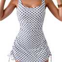 Eomenie Women's One Piece Swimdress Swimsuit with Drawstring Tummy Control Bathing Suits Push Up Swim Dresses with Bottom (White), XL