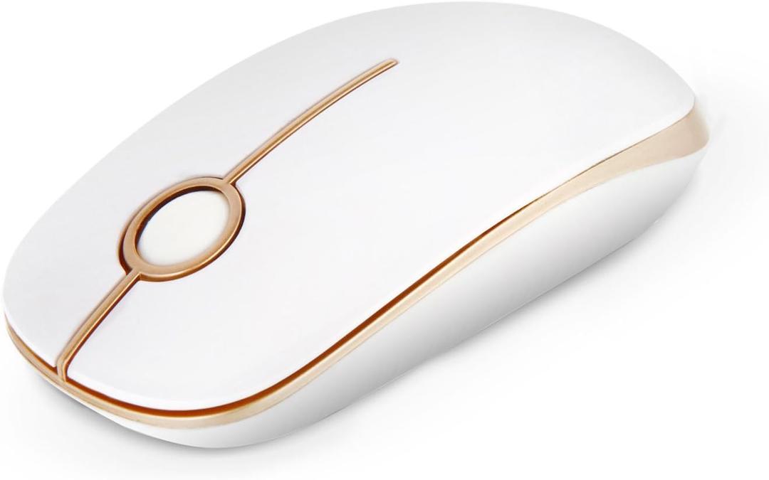 VssoPlor Wireless Mouse, 2.4G Slim Portable Computer Laptop Mouse with Nano Receiver Quiet Silent Optical Mice for Notebook, PC, Laptop, Computer-White and Gold