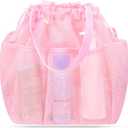 famichan Mesh Shower Caddy Portable with Drawstring, Dorm Room Essentials for College Students Girls, Large Shower Bag for Camping,Swimming,Gym,Travel,Bathroom - Pink