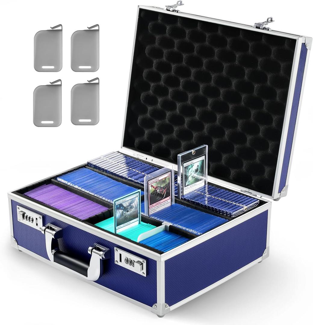 Trading Card Storage Box for 3" X 4" 35pt One Touch, Top Loaders Storage Box with Combination Lock, Sports Card Case with Removable Dividers for Baseball Cards (Holds 600+ Top Loaders, Navy Blue)