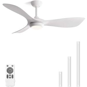52" White Ceiling Fan with Light & Remote, Multi Downrods | 3 Color Dimmable Light, Heat-resistant ABS Blades, 6-Speed Reversible Quiet DC Motor, for Bedroom & Living Room