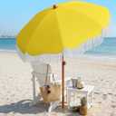 AreShark 7ft Patio Umbrella with Fringe, UPF50+ Beach Umbrella for Table, Pool & Garden, Portable Outdoor Tassels Umbrella w/Fiberglass Ribs&Push Bottom Tilt(Yellow)