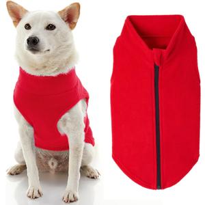 Gooby Zip Up Fleece Dog Sweater - Red, 2X-Large - Warm Pullover Step-in Jacket Without Ring Leash - Winter Clothes for Small and Medium Dogs (2X-Large chest (~25.5"))