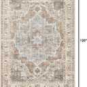 8x10 Washable Area Rug: Vintage Neutral Soft Non Slip Thin Large Floor Carpet for Living Room Bedroom Kitchen Dining Room Home Office Farmhouse Indoor - Grey Brown