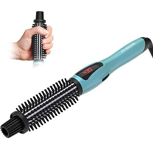 Phoebe Curling Iron Brush Anti-Scald Bristles Instant Heat Up Dual Voltage Ceramic Tourmaline Ionic Hair Curling Wand for All Hair Types (1 Inch)