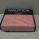 Nautica - Full Sheet Set, Lightweight & Breathable Cotton Percale Bedding Set with Matching Sham(s), Crisp & Cool Bedding Essentials, Oeko-Tex Certified (Penny Pinstripe Red, Full) (Queen)