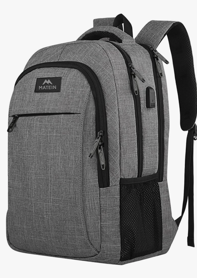 MATEIN Travel Laptop Backpack, Business Anti Theft Slim Sturdy Laptops Backpack with USB Charging Port, Water Resistant College School Computer Bag Gift for Men & Women Fits 15.6 Inch Notebook, Grey